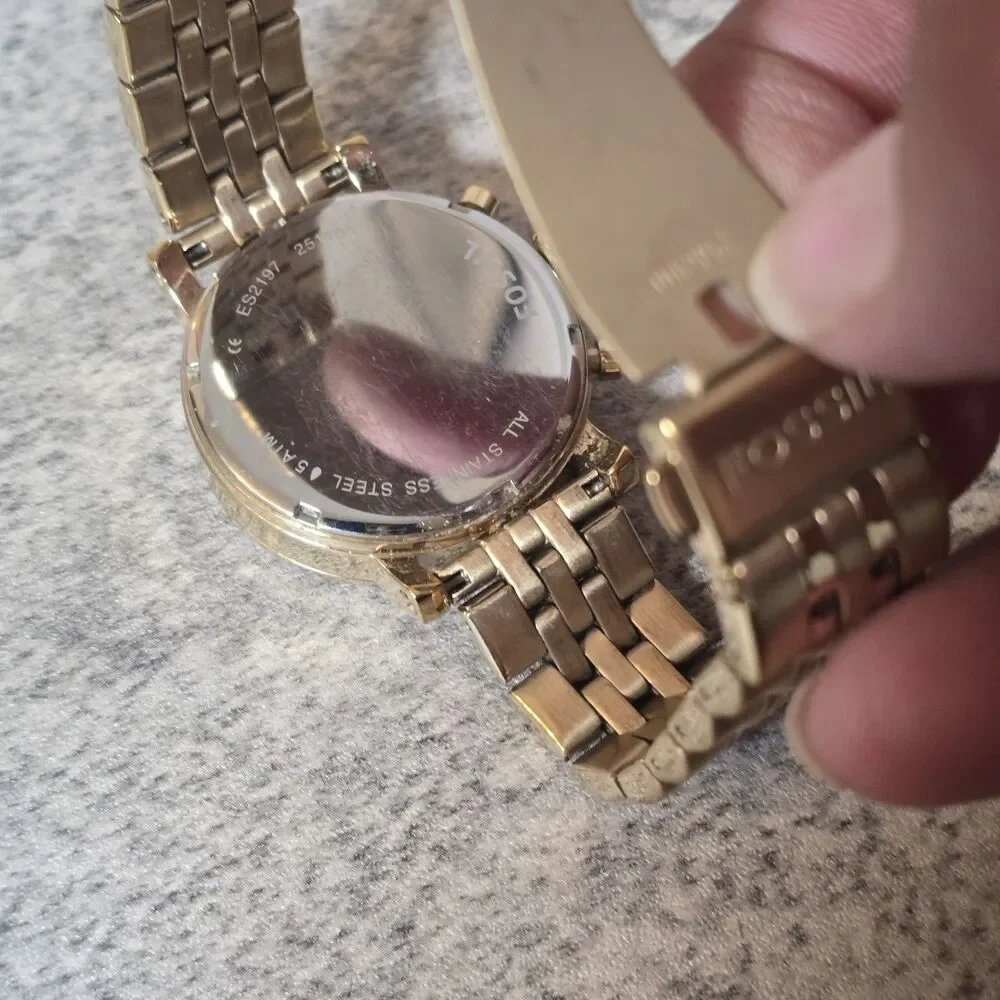 Fossil Chronograph Gold-Tone Stainless Steel Women's Watch ES-2197 Needs Battery